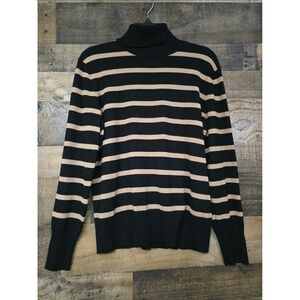 Spense Knit Women's Striped Turtleneck Size Large Preppy Boho Chic Academia
